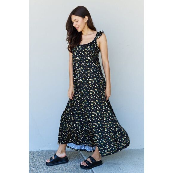 Doublju In The Garden Ruffle Floral Maxi Dress In Black Yellow Floral - Picture 4 of 5